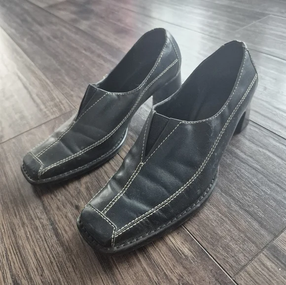 Elegant Blue Black Square Toe Block Heel 6B - Picture 1 of 11